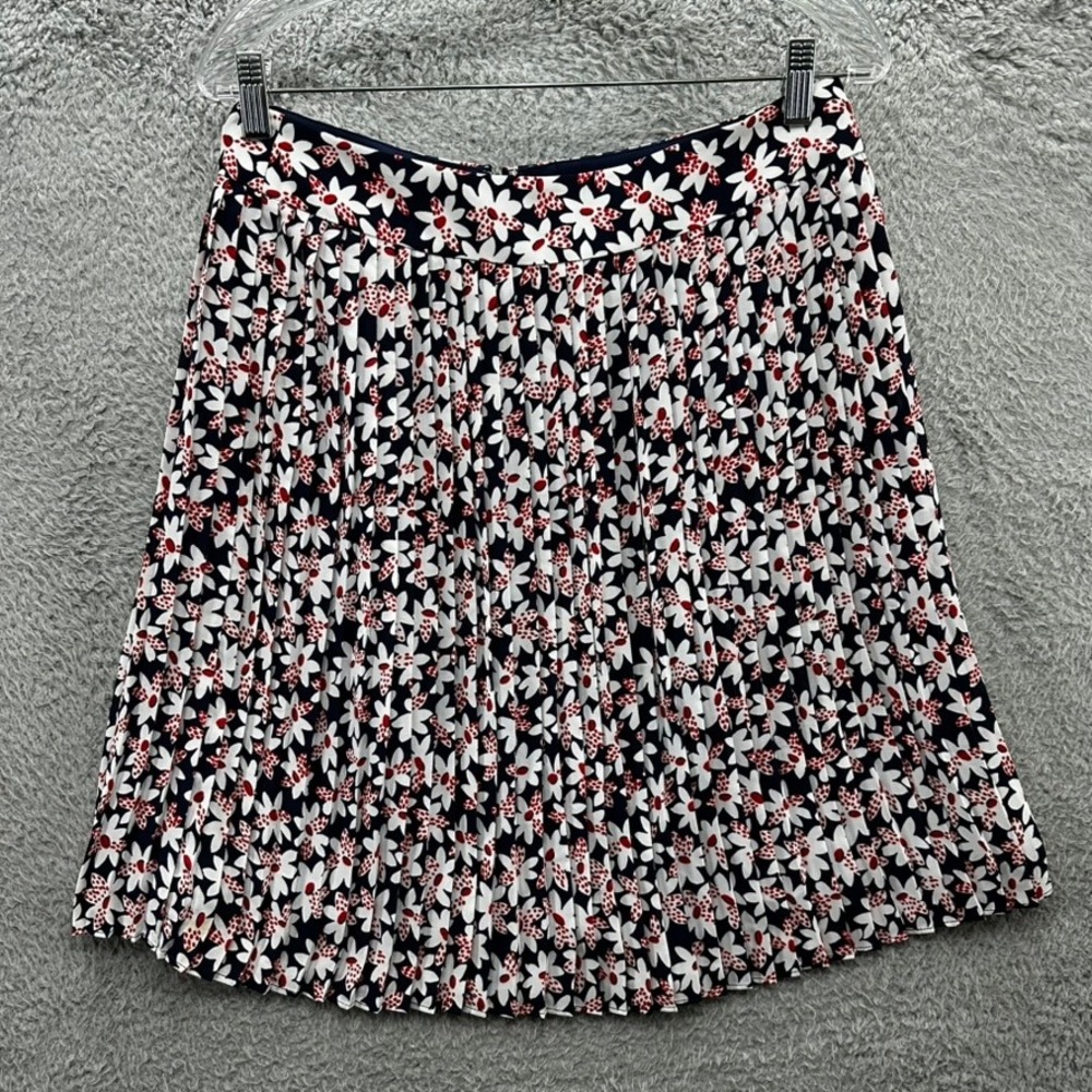 NWT J.Crew Women's Size 10 Navy Floral Pleated Mini Skirt Red White Blue